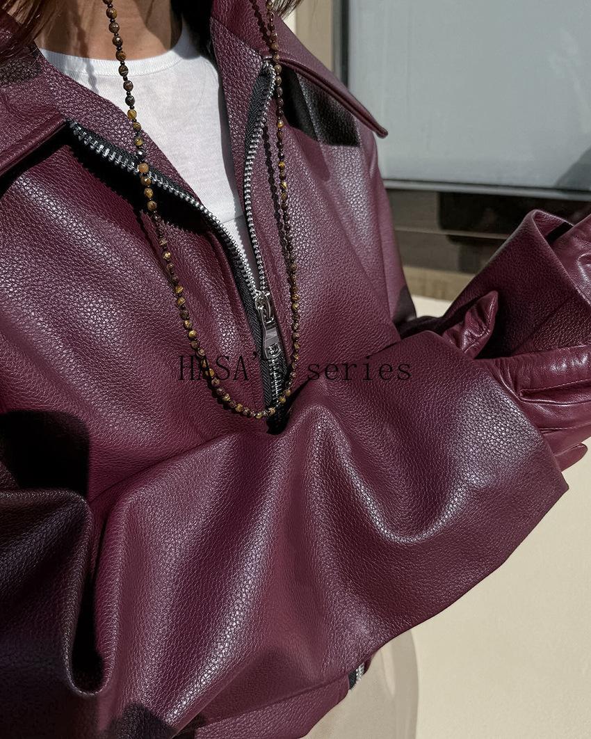 HS5775 This Classic, Minimalist Leather Short Jacket Is Stylish and Versatile, Perfect for Spring.