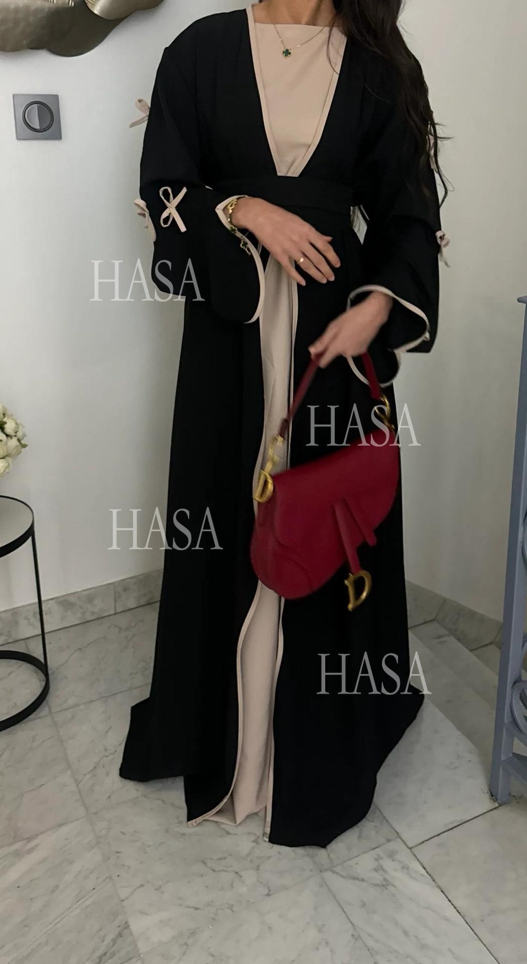 HA5862 Elegant Wavy-edge Bow Robe (with Belt) for A Feminine Look