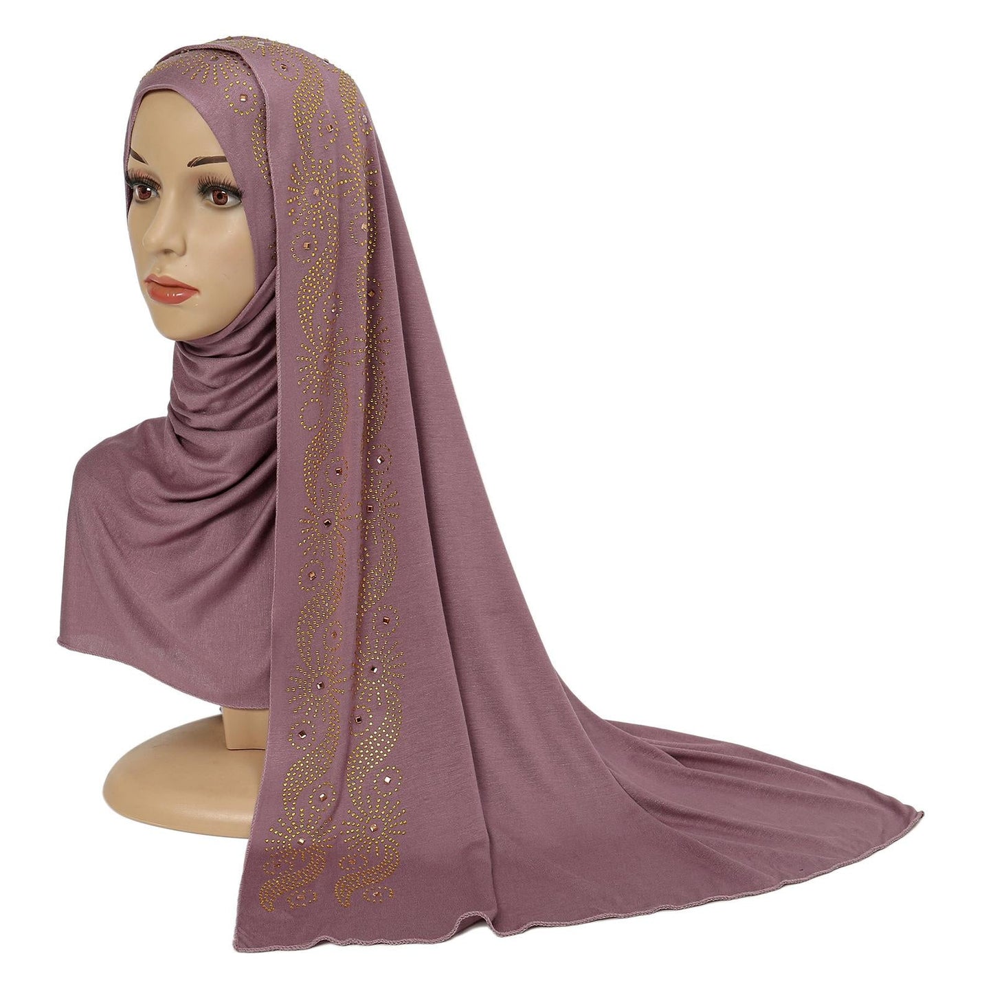 HAYA HA1145 Solid Color Rhinestone Headscarf