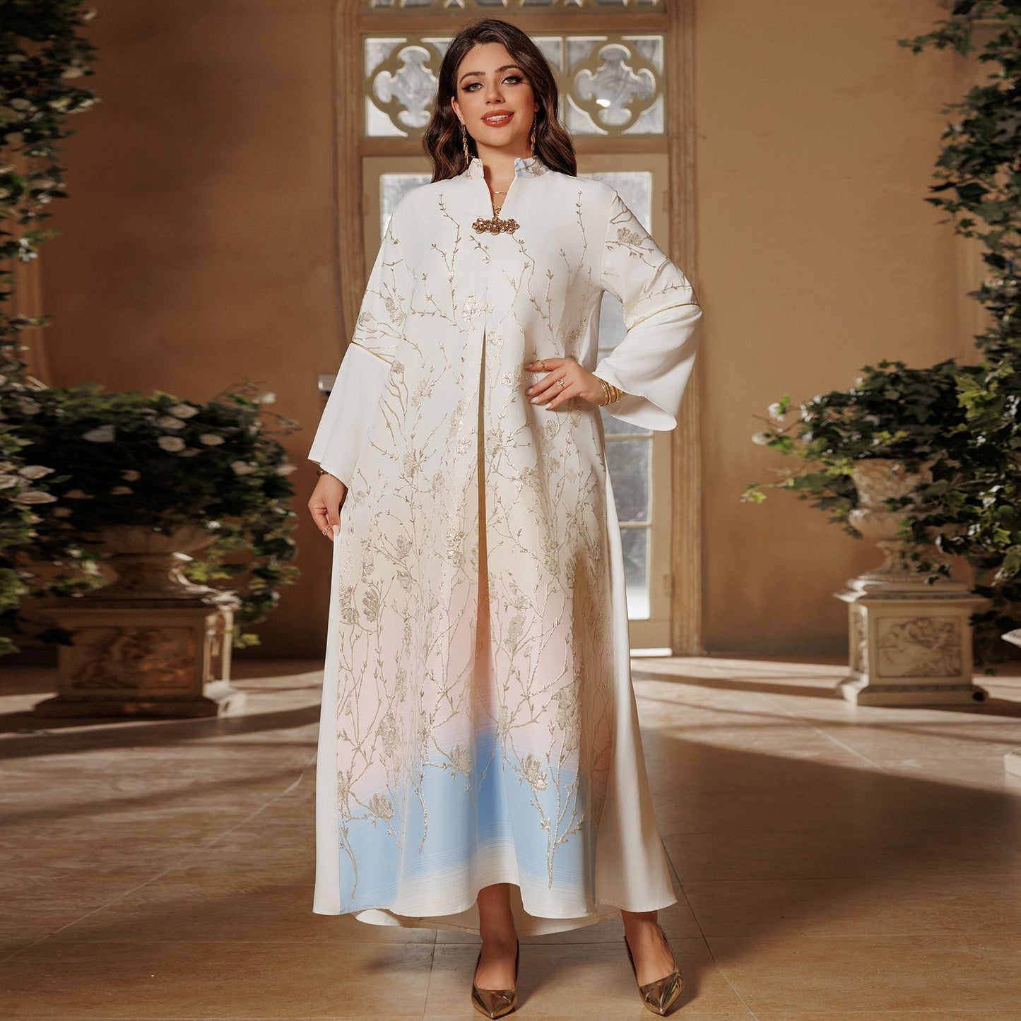 HA6645 Jacquard Embroidered Gradient Robe with Elegant Layered Design