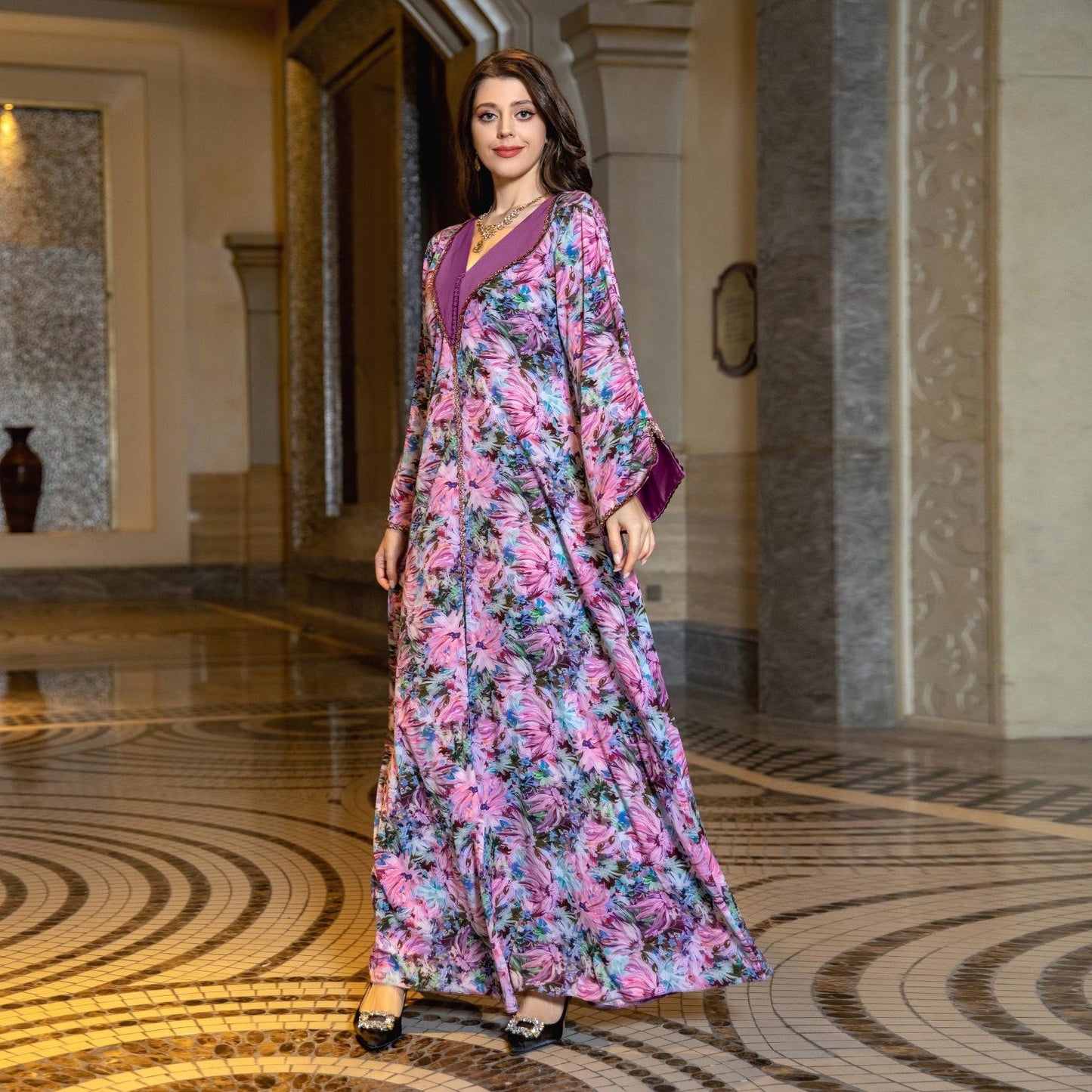 HAYA HAYA1070 Fashionable Printed Diamond Set Robe