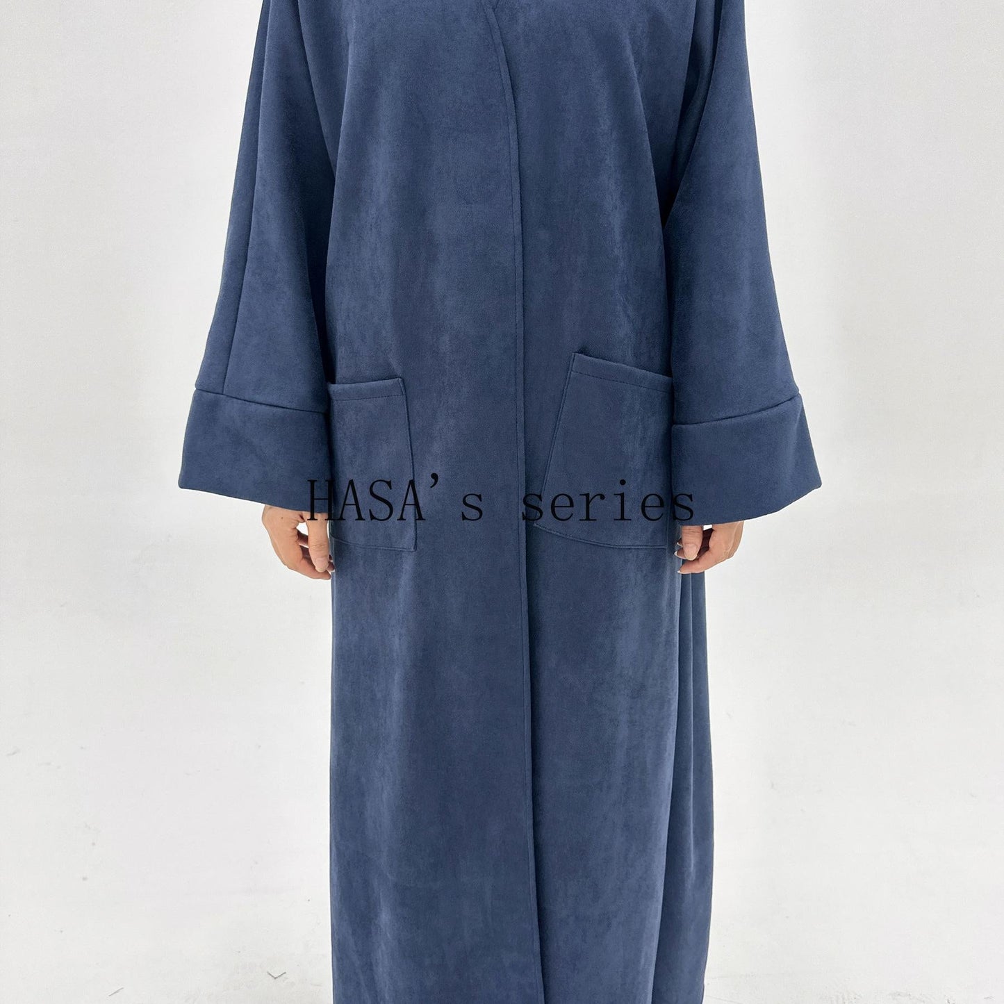 HS5148 Suede-textured, Simple Cardigan-style Long Robe, A Loose and Comfortable Dress for Autumn and Winter.