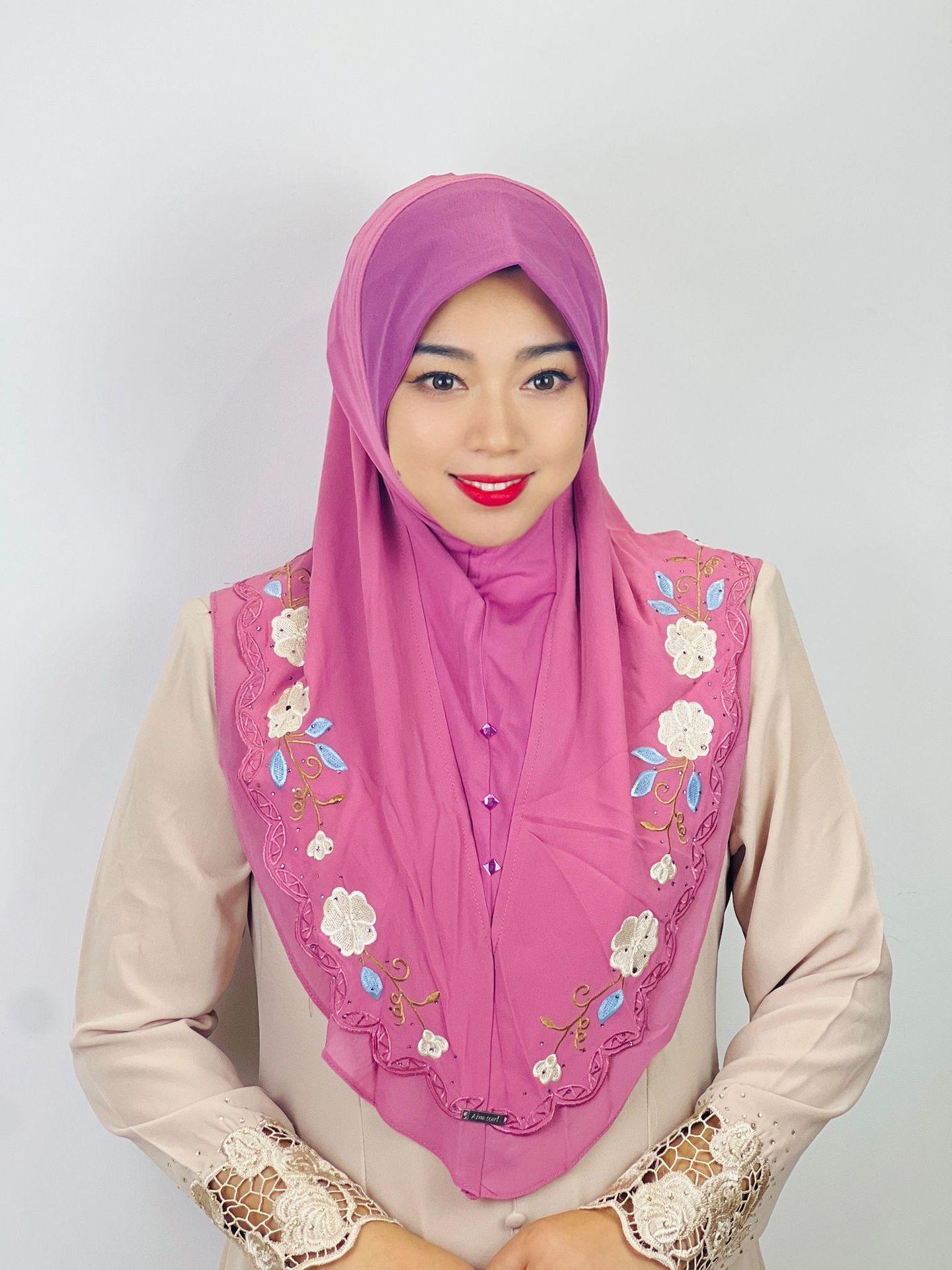 HAYA HA1105 Double Layered Floral Embroidered Lace Headscarf for Women