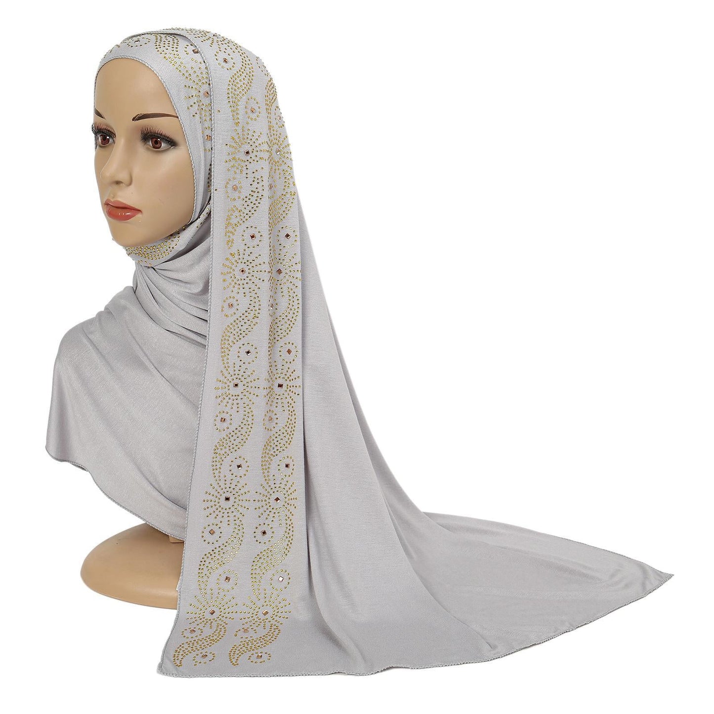 HAYA HA1145 Solid Color Rhinestone Headscarf
