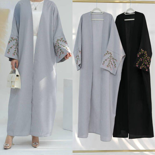 HAYA HAYA1046 Flower Embroidery Elegant Cardigan Robe