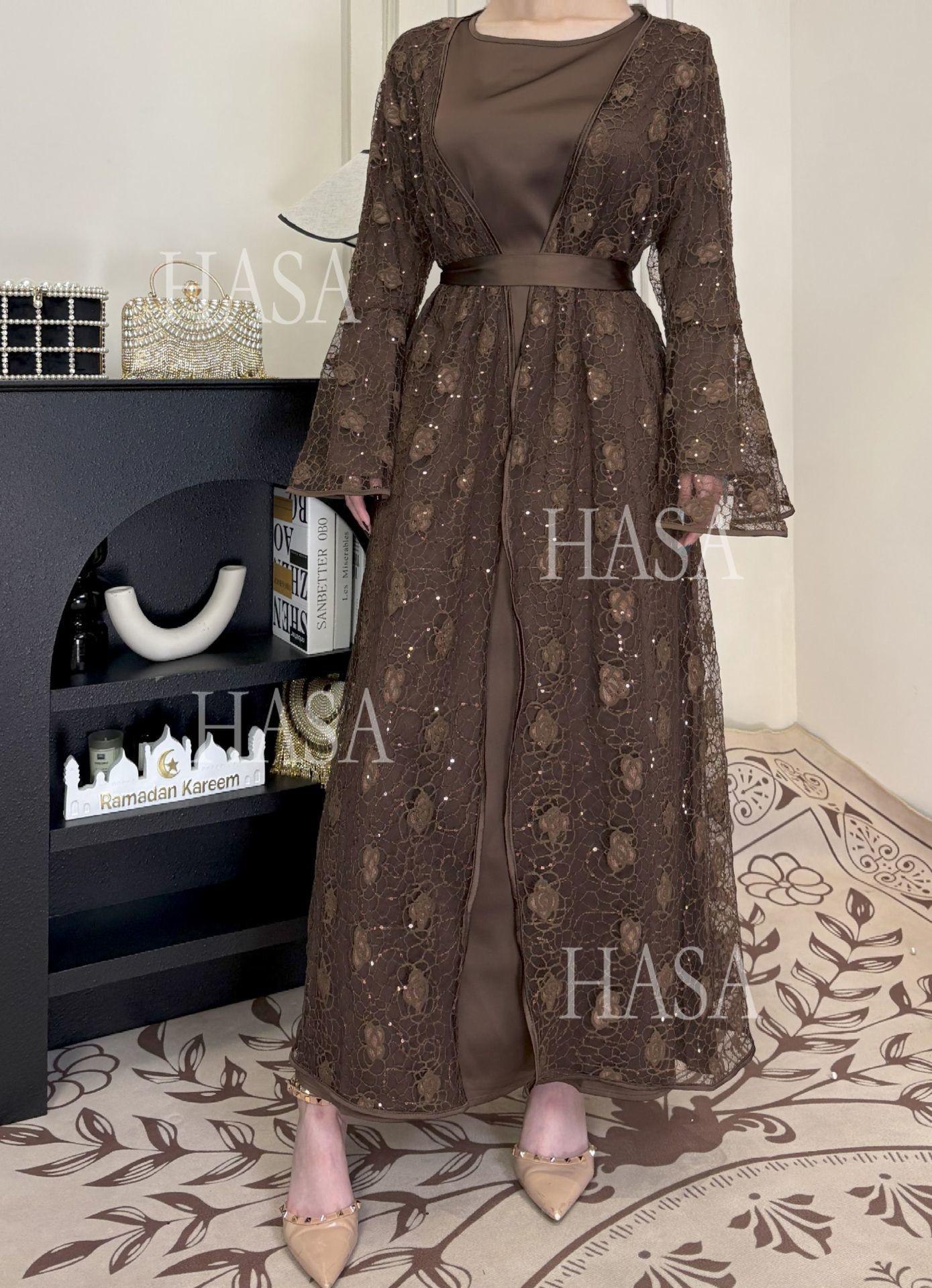 HA6482 Soft Lace Maxi Dress Set, Simple Loose Design