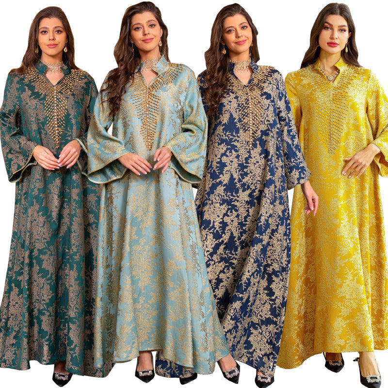 HA6660 Jacquard fabric embroidered beaded robe dress with rich design features