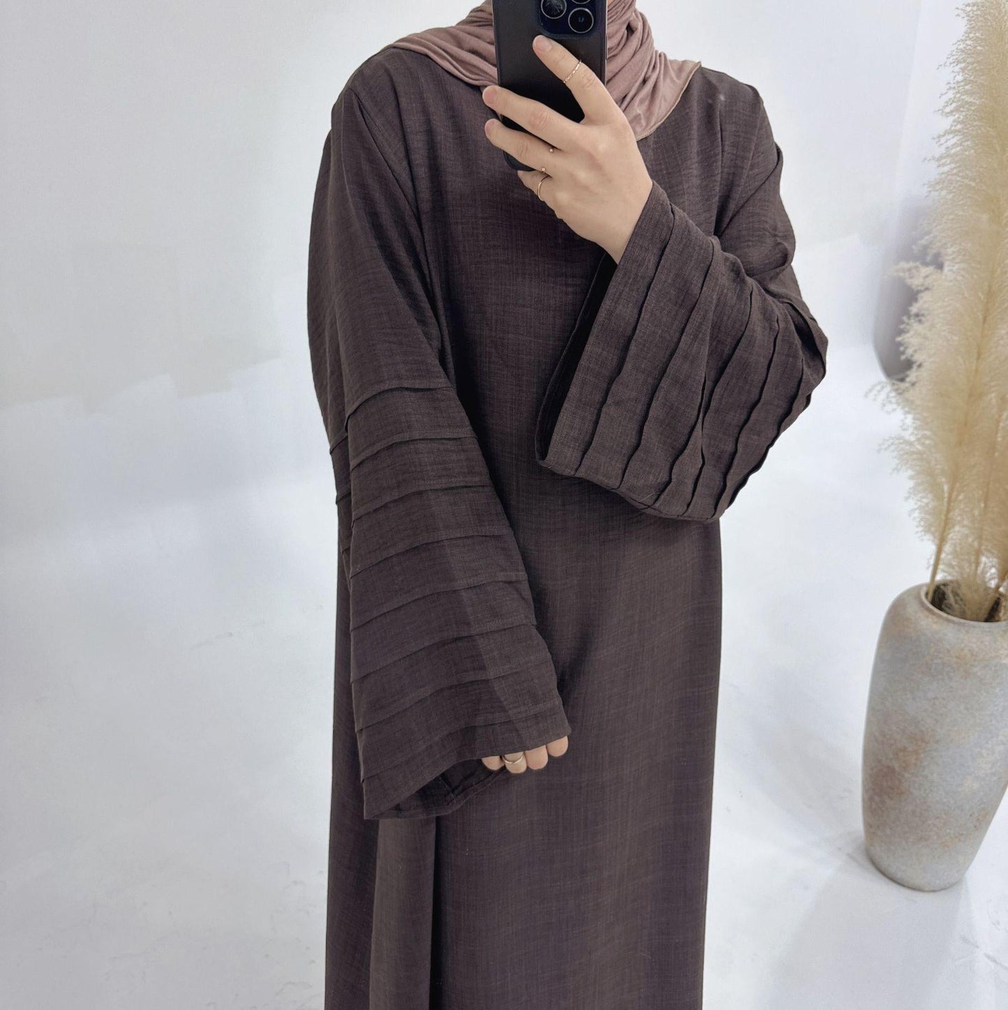 HAYA HA1179 Loose Fit Large Crepe Abaya Dress with Belt