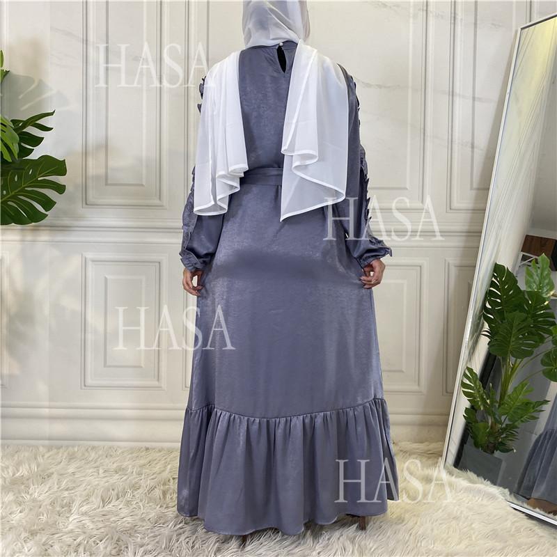 HA6591 Solid Color Turtleneck Long Sleeve Dress with Pleated Waistband