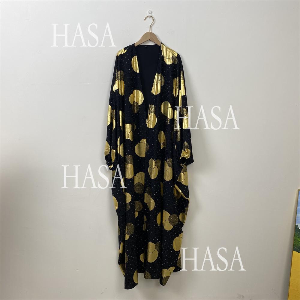 HA6587 Gilded Pattern Cardigan Robe with Bat Sleeves and Loose Flowing Design