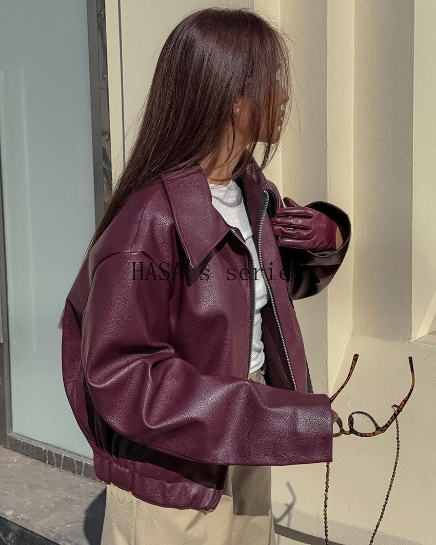 HS5775 This Classic, Minimalist Leather Short Jacket Is Stylish and Versatile, Perfect for Spring.