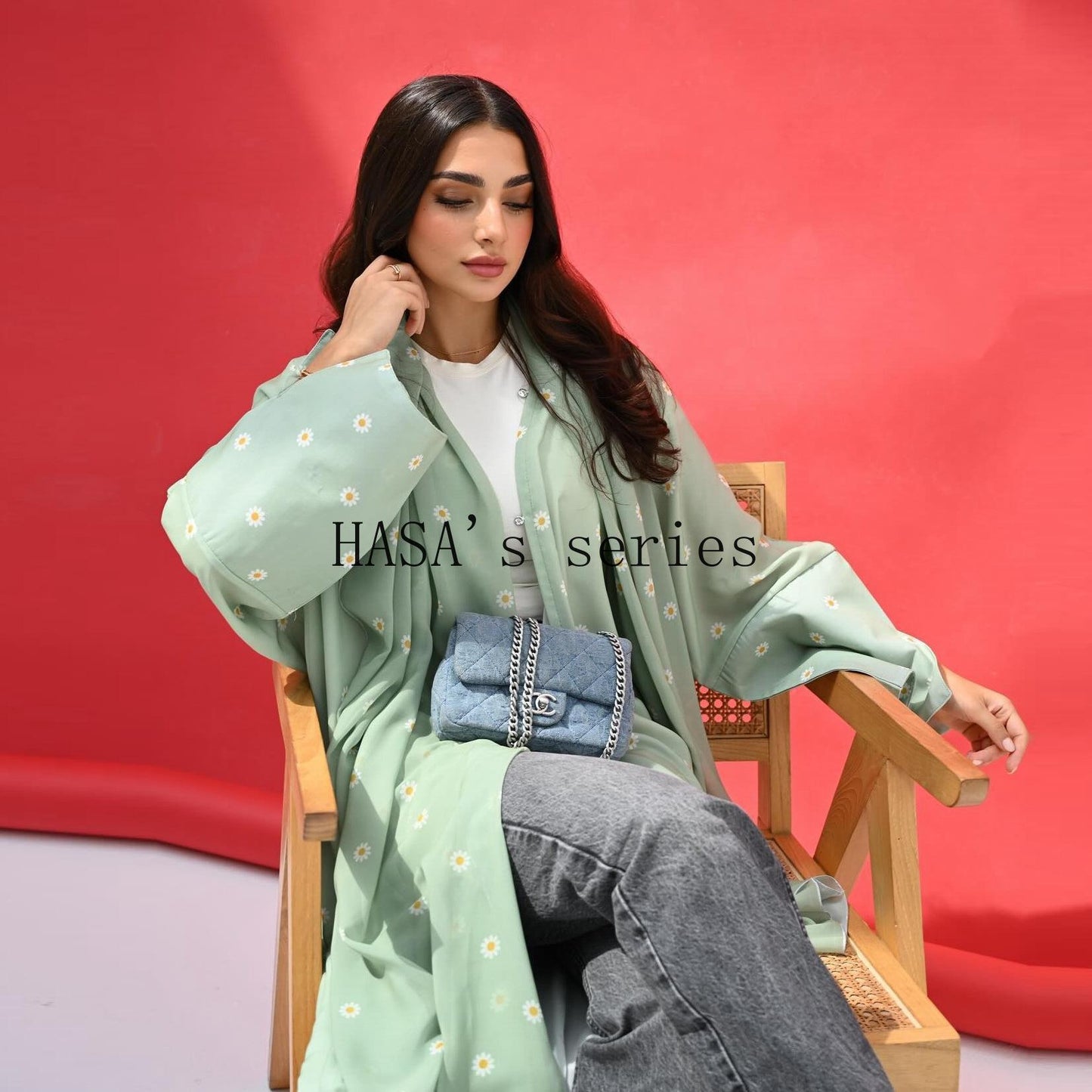 HS5104 Fresh and stylish printed loose-fitting cardigan, a long-sleeved, flowing long coat.