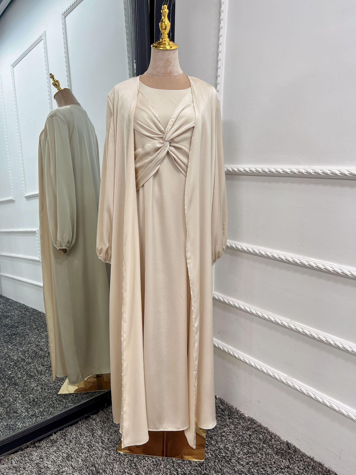 HAYA10061 Fashion solid colour two-piece dress cardigan set Abaya