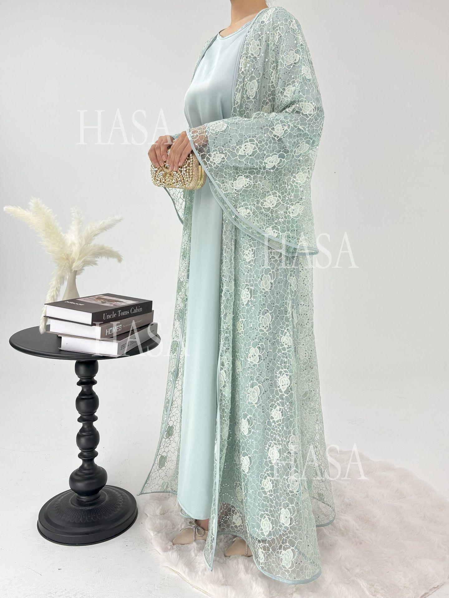 HA6482 Soft Lace Maxi Dress Set, Simple Loose Design