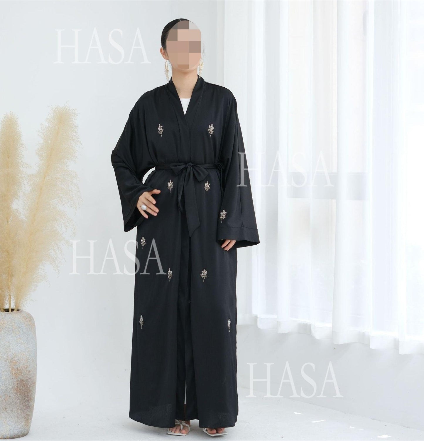 HA6624 Abaya Cardigan with Beaded Lace-up
