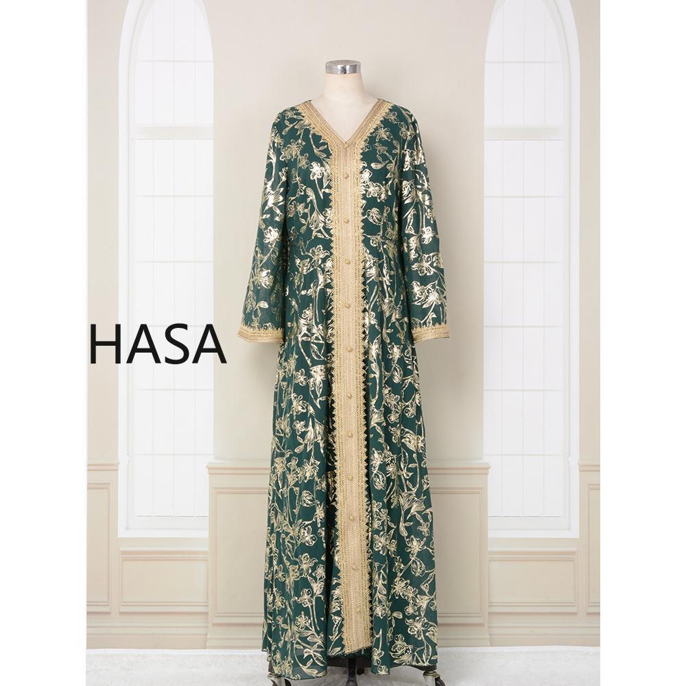 HA1249 Elegant Floral Abaya with Golden Detailing