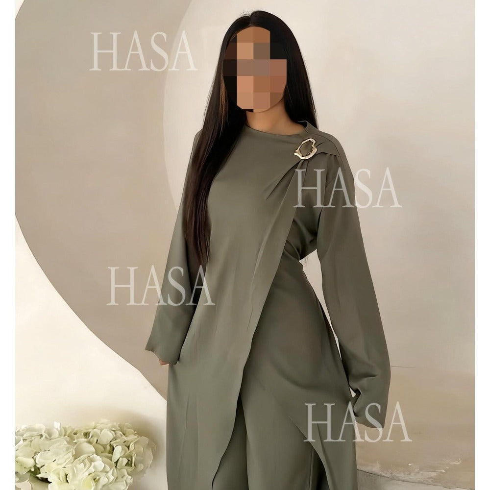 HA6605 Stylish asymmetrical two-piece set (with optional headscarf)