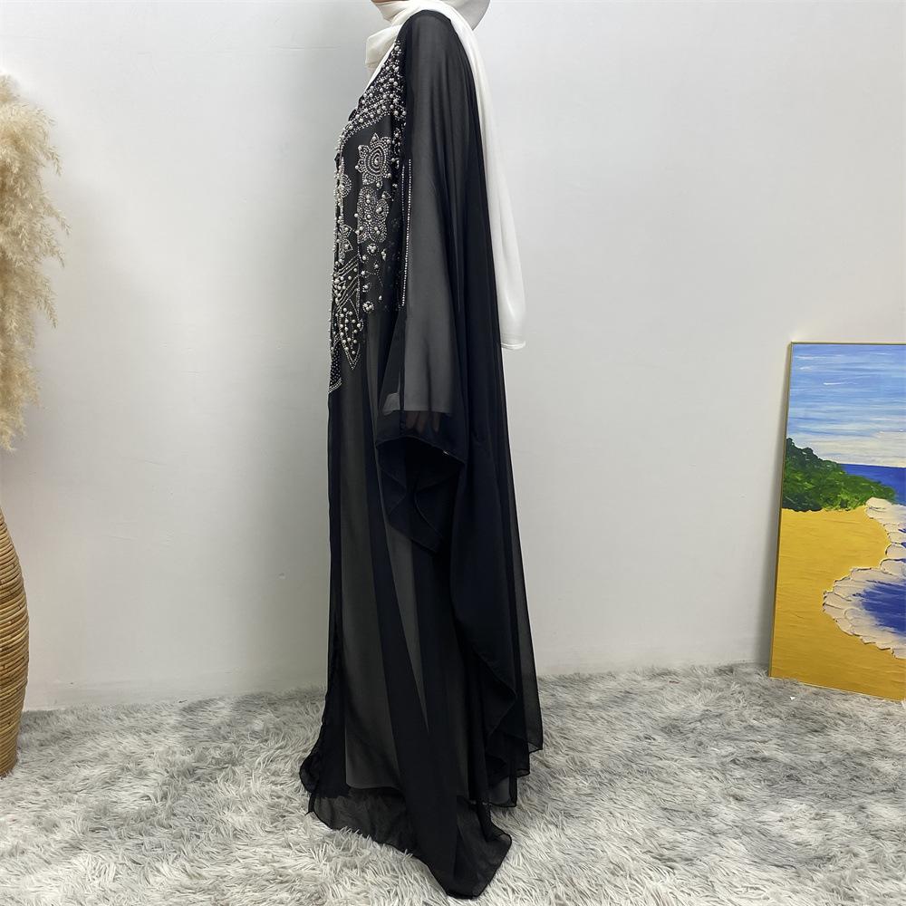 HAYA HAYA1085 Muslim Rhinestone Cardigan Dress