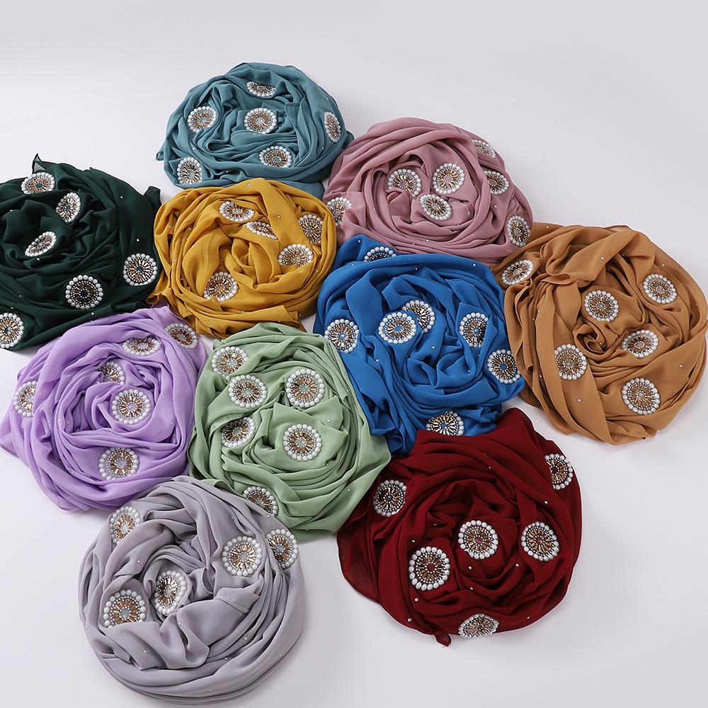 HAYA HA1126 Pearl Chiffon Baotou Scarf