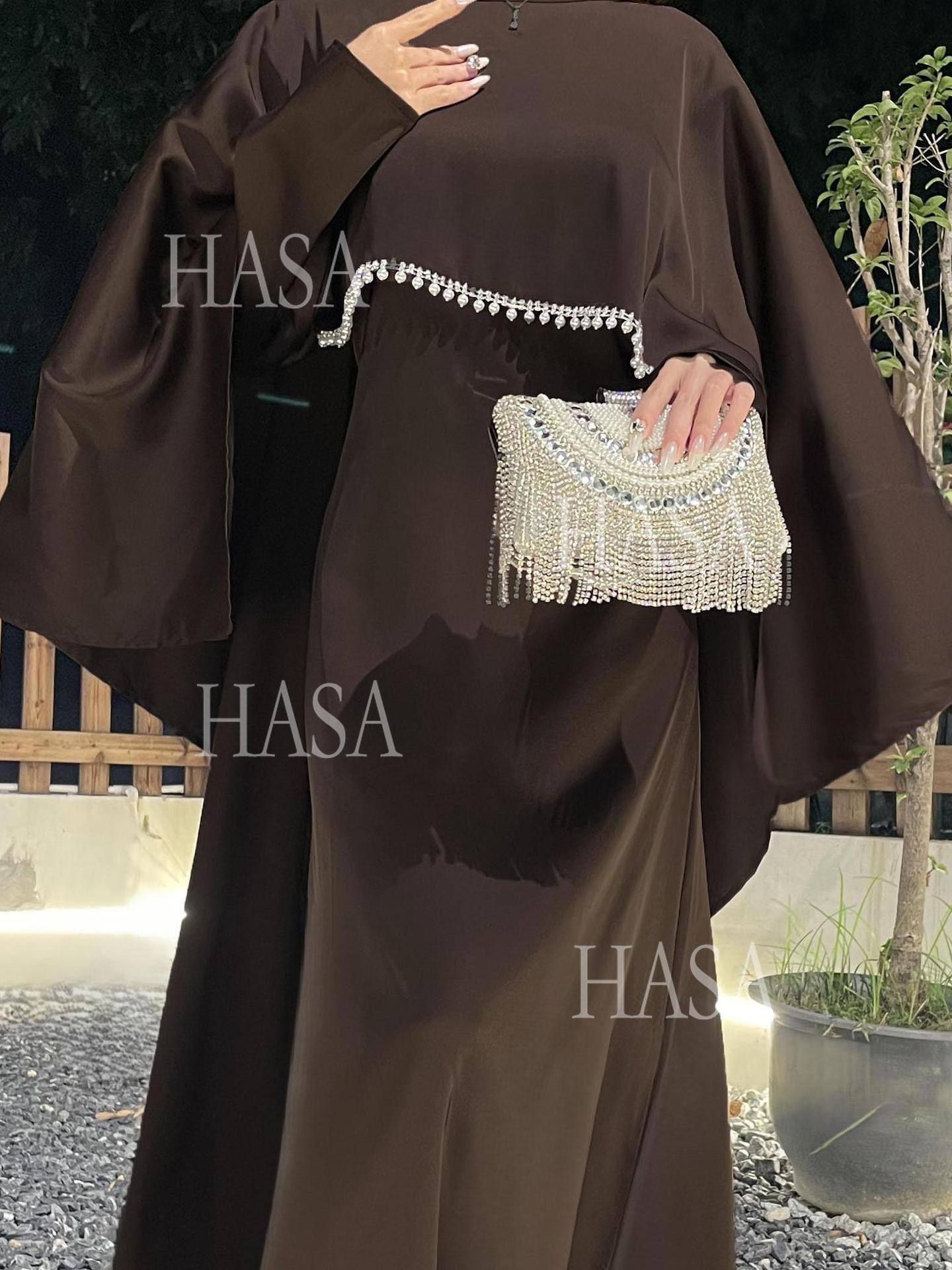 HA6570 Elegant Cape-style Satin Dress Robe for Women