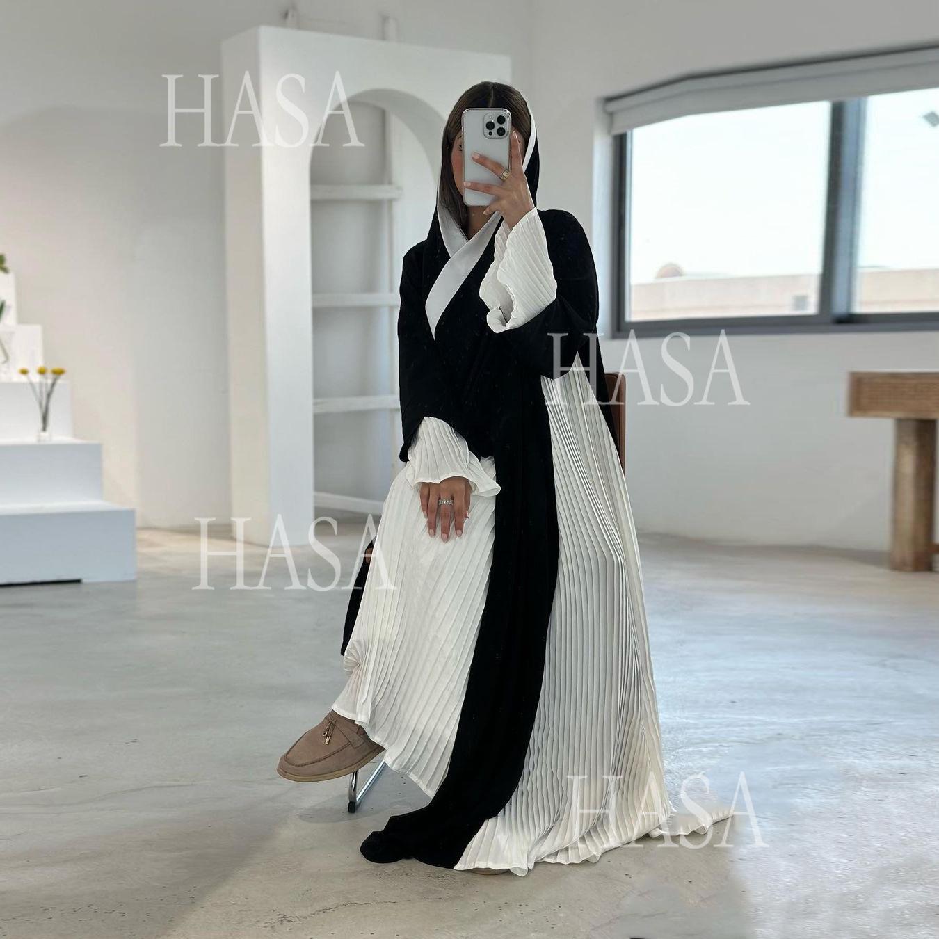HA6567 Abaya Long Cardigan Coat with Pleated Panels
