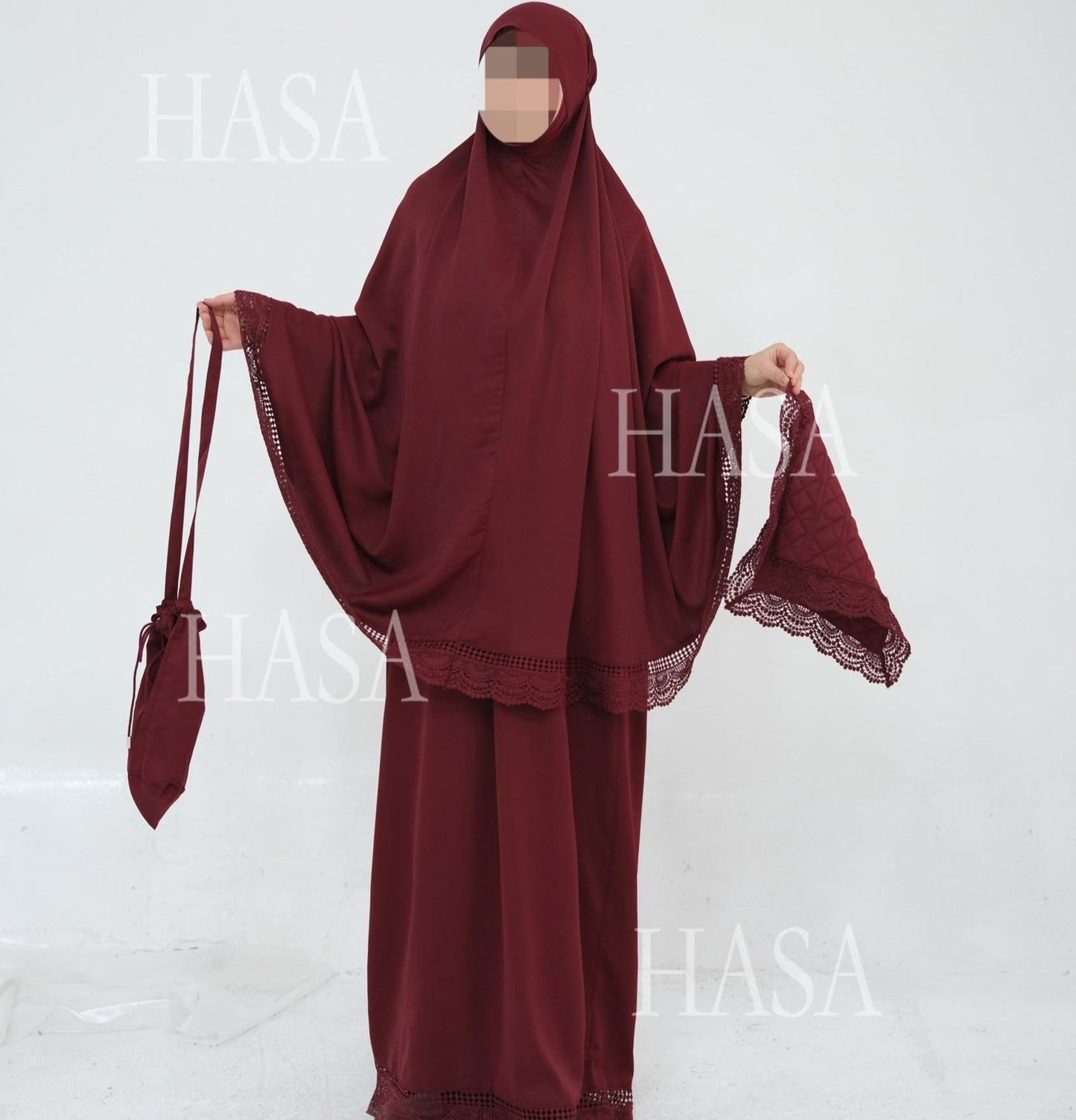 HA6615 Lace Prayer 4-Piece Set (Includes Prayer Mat and Storage Bag)