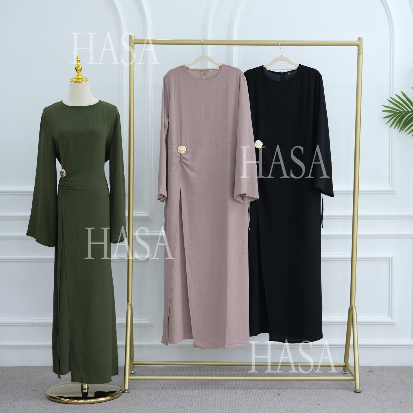 HA6549 Minimalist Abaya with Waist Detail