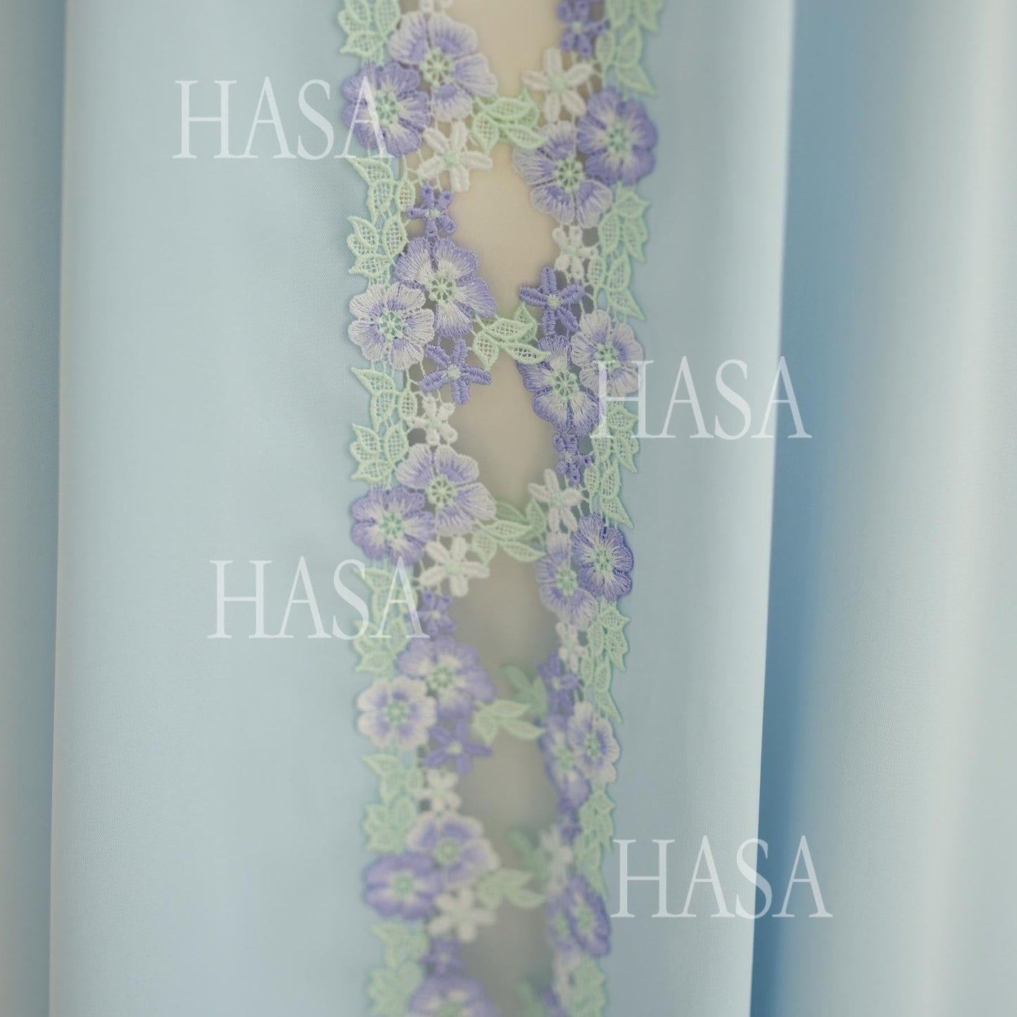 HA6562 Blue Bow Embroidered Abaya Tunic Cardigan