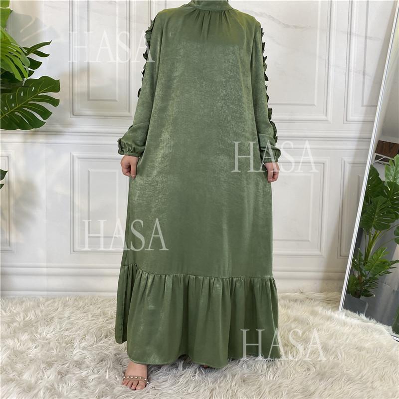 HA6591 Solid Color Turtleneck Long Sleeve Dress with Pleated Waistband