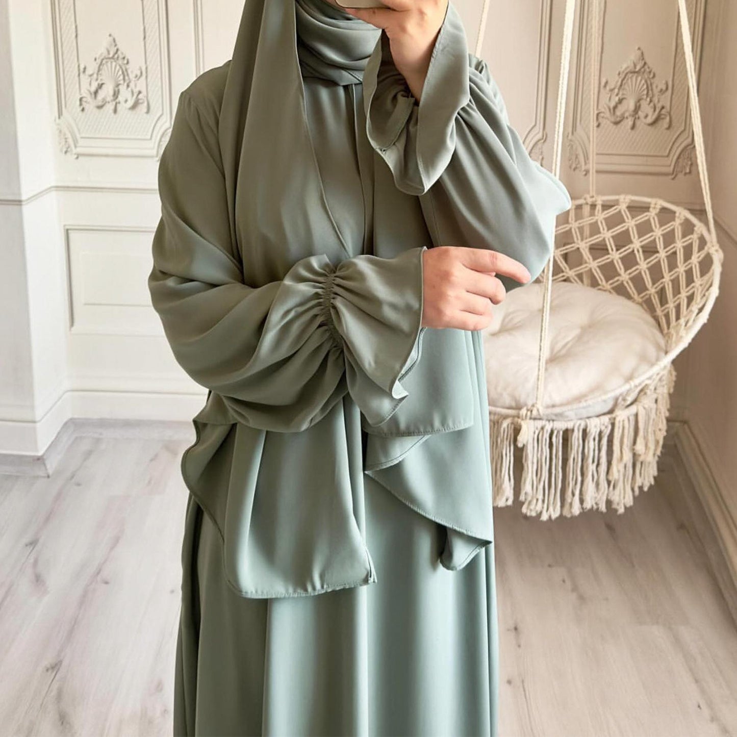 HAYA HA1173 Solid Color Hooded Abaya with Side Pocket