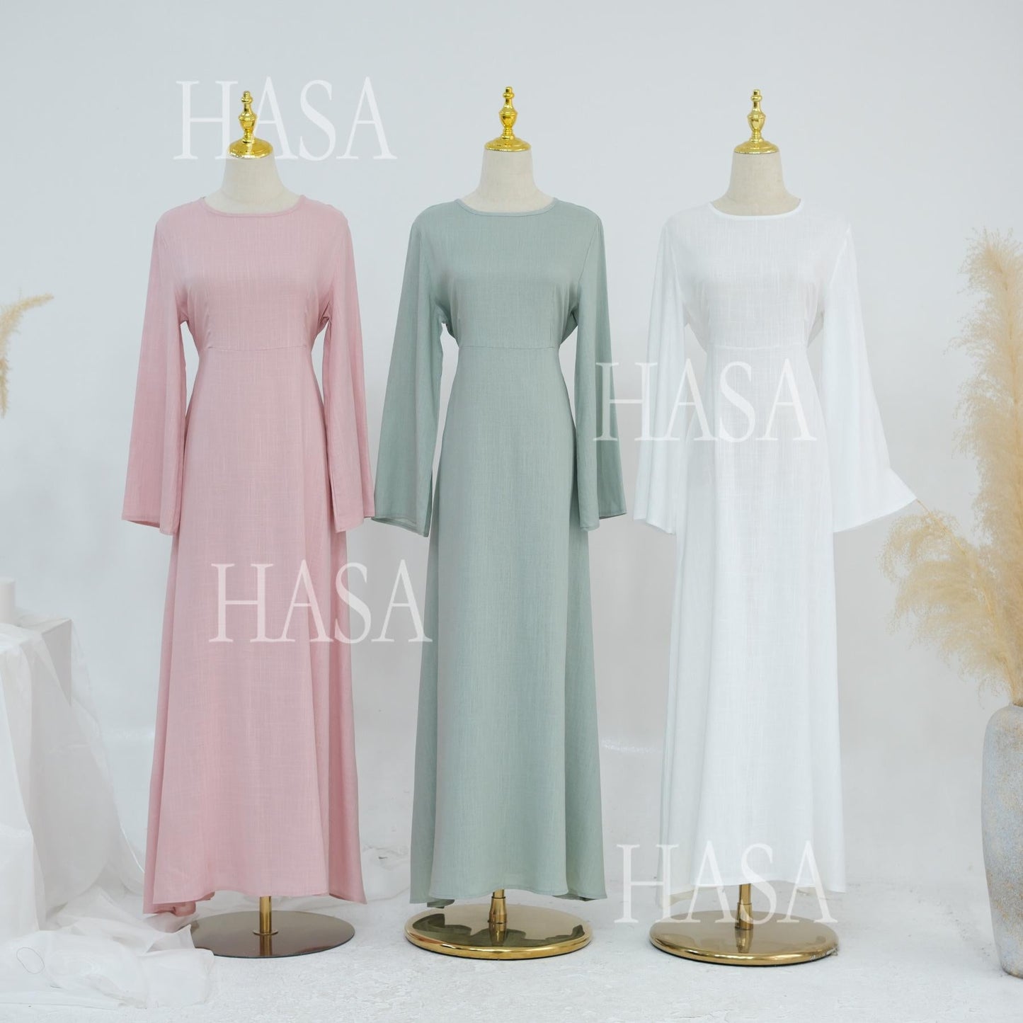 HA6494 Simple Solid Color Linen Bamboo Dress | Lace-Up Design