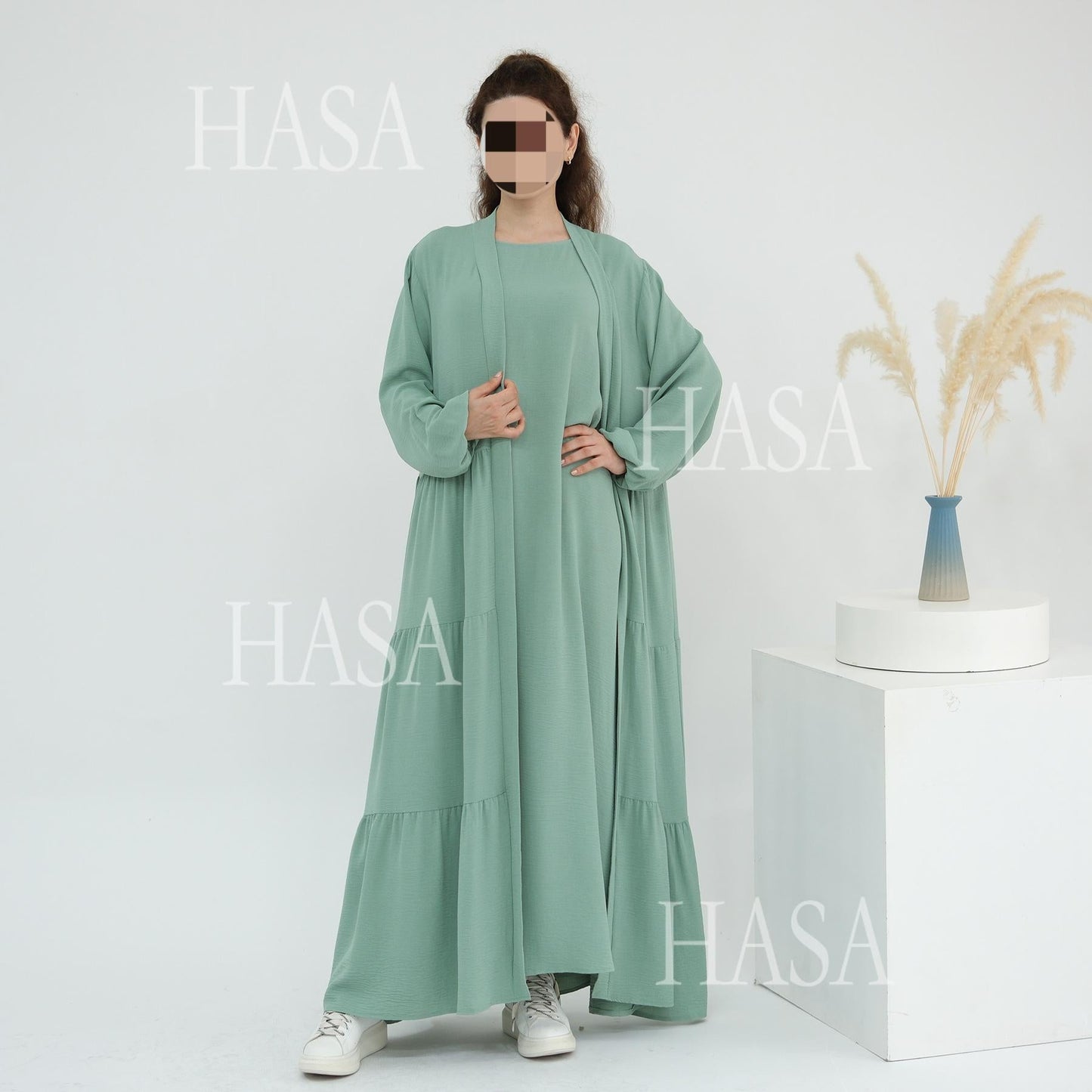HA6559  Solid Color Loose Robe Dress Two-piece Set