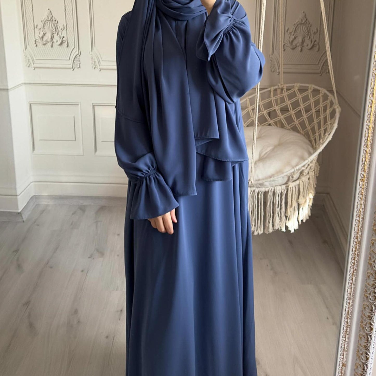 HAYA HA1173 Solid Color Hooded Abaya with Side Pocket