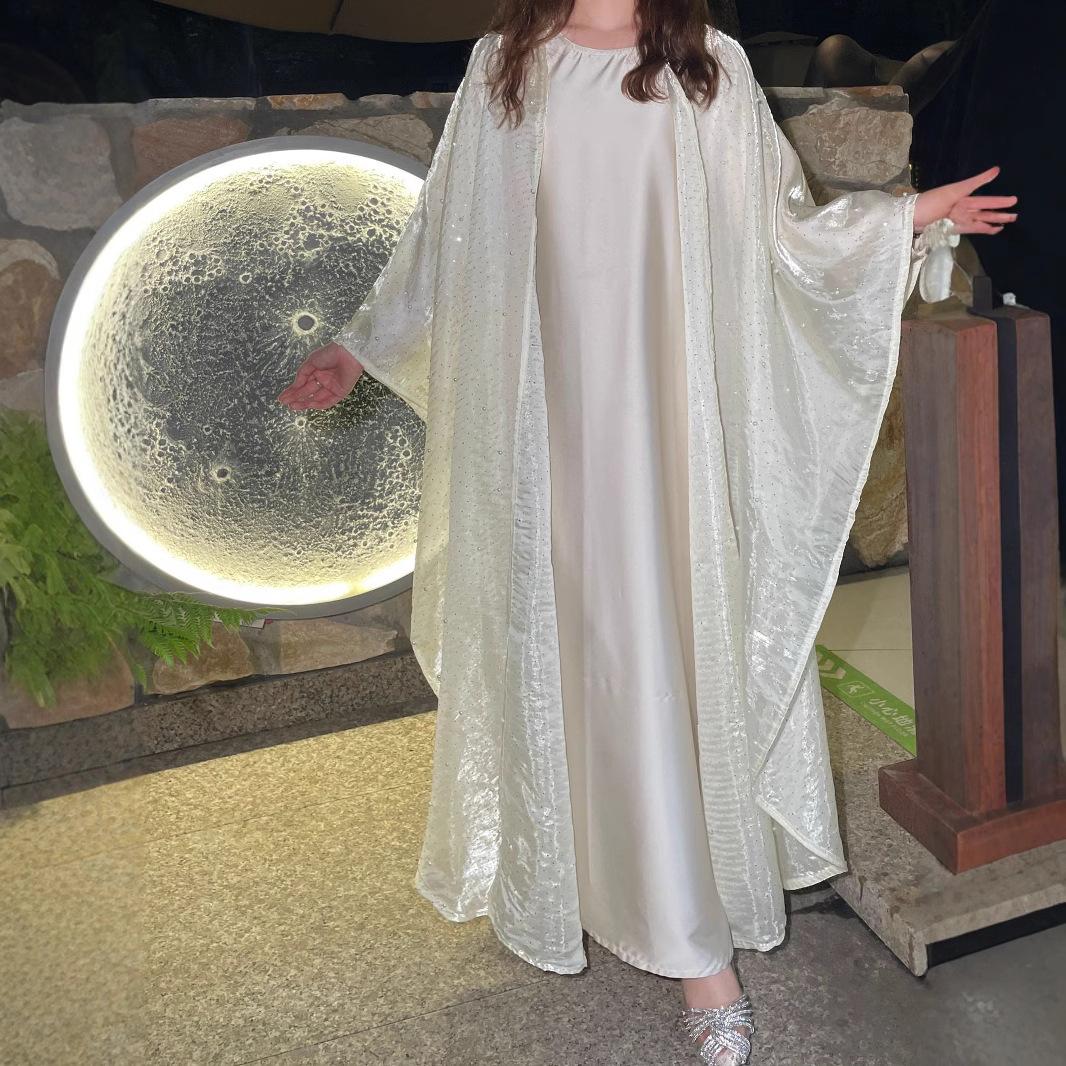 HA6540 Elegant Rhinestone Abaya Two-Piece Set with Outer Cape