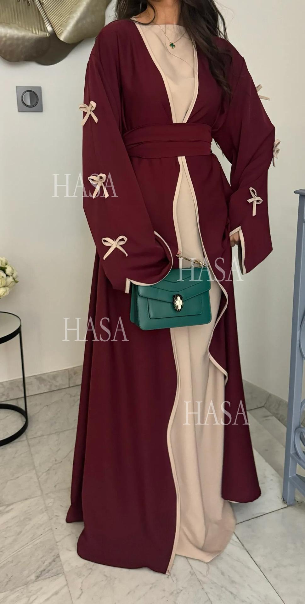 HA5862 Elegant Wavy-edge Bow Robe (with Belt) for A Feminine Look