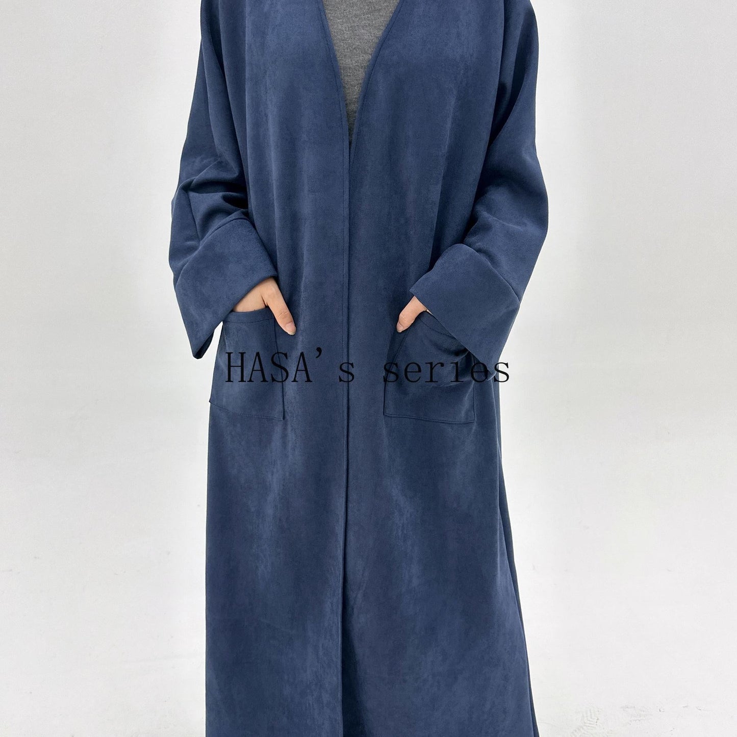 HS5148 Suede-textured, Simple Cardigan-style Long Robe, A Loose and Comfortable Dress for Autumn and Winter.