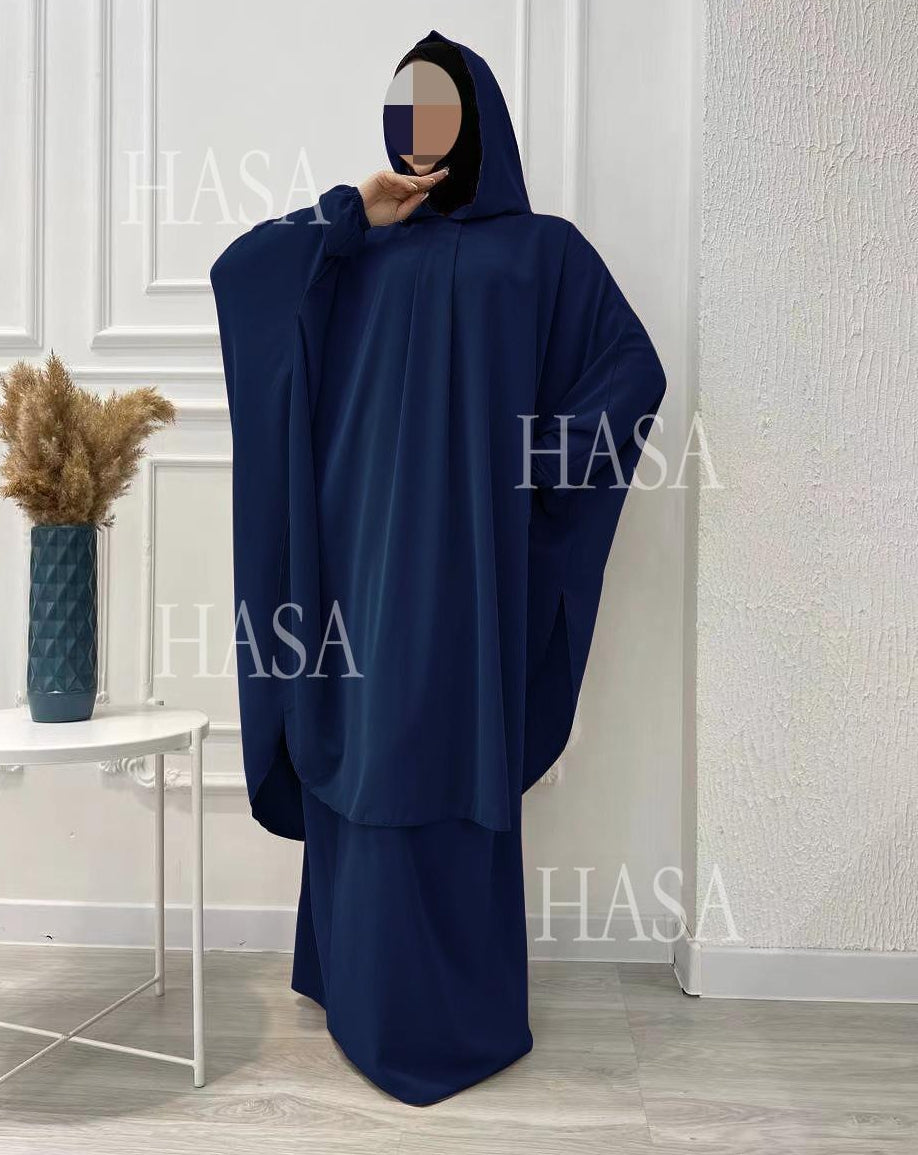 HA6583 Solid Color Long Robe Dress with Wide Swing Design