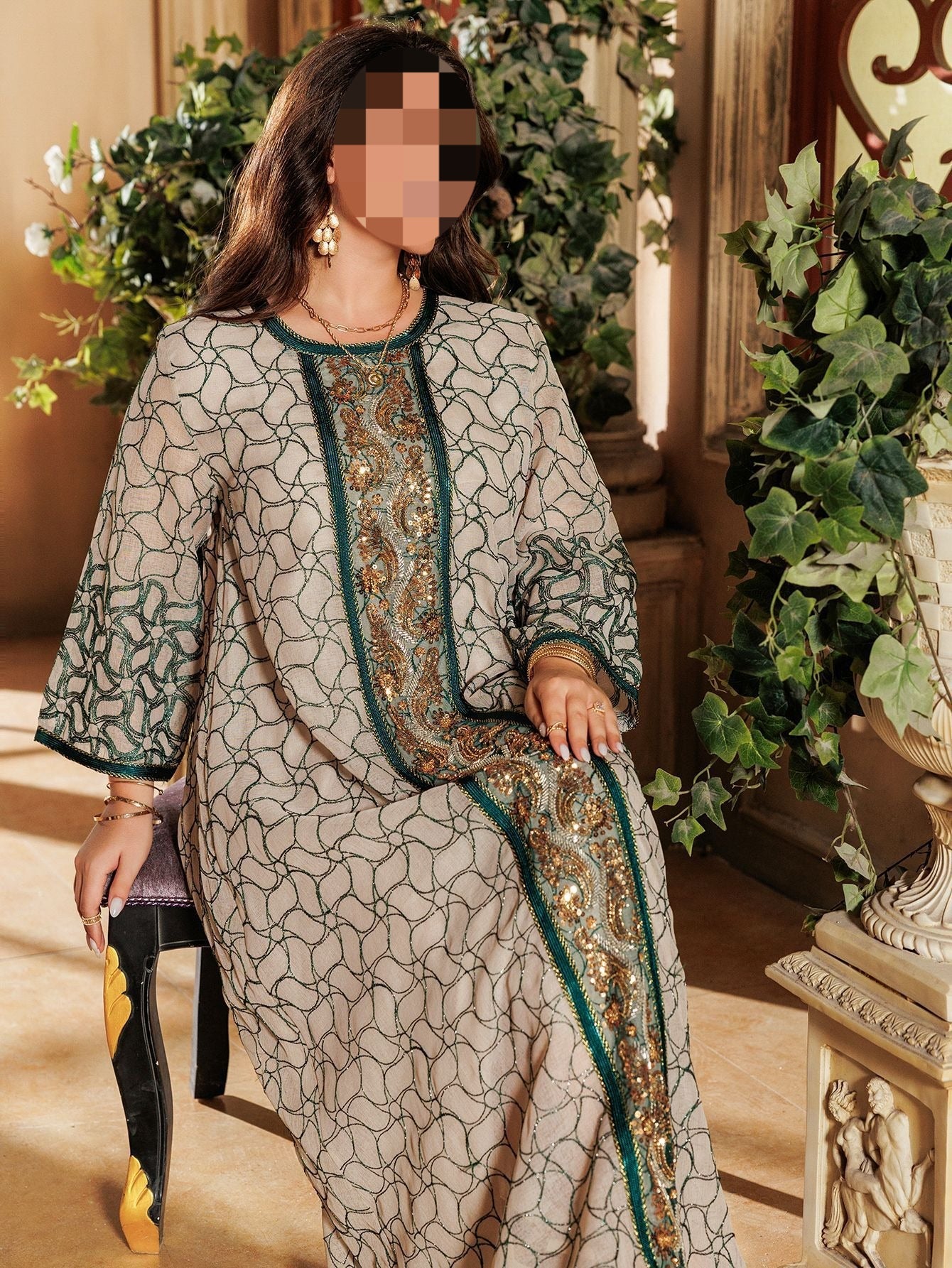 HA6668 A Simple and Elegant Long Dress Adorned with Mesh Embroidery.