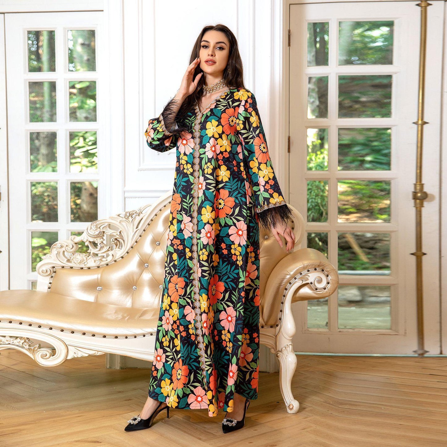 HAYA HAYA1078 Printed Diamond Camel Hair Dress