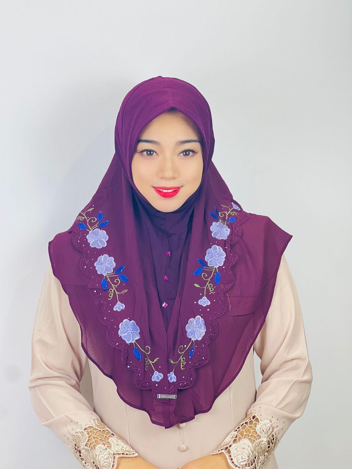 HAYA HA1105 Double Layered Floral Embroidered Lace Headscarf for Women