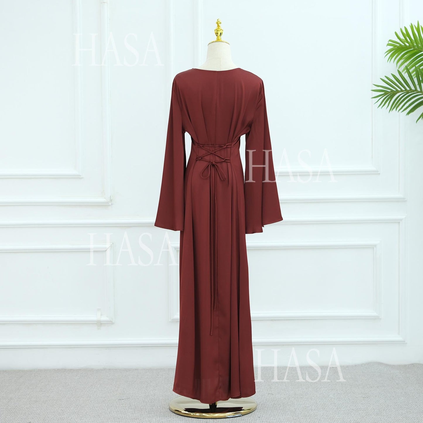 HA6478 Simple Long Dress with Wide Sleeves, One-piece and Smooth Style