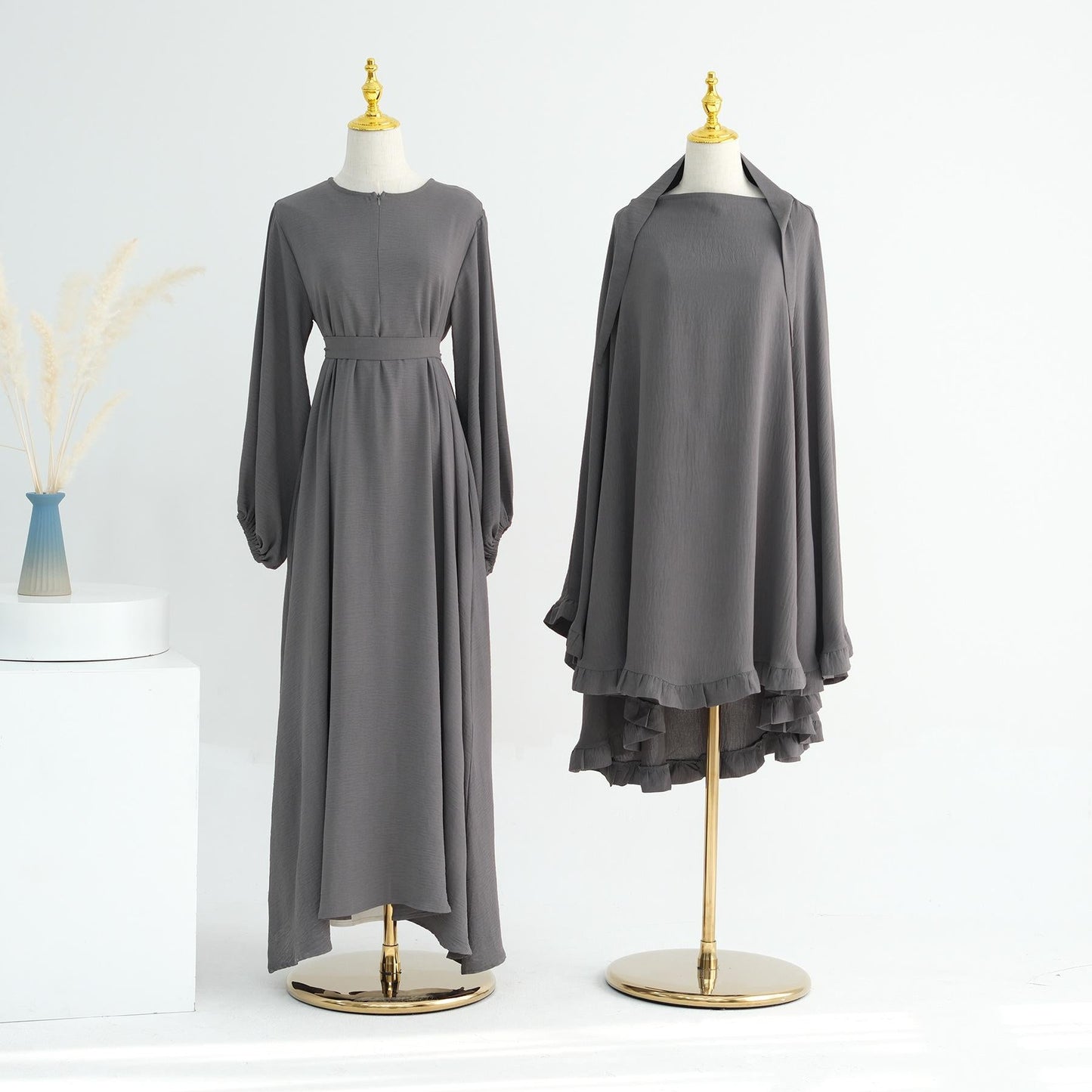 HAYA HA1176 2pcs Set Front Zipper and Pocket Abaya with Khimar