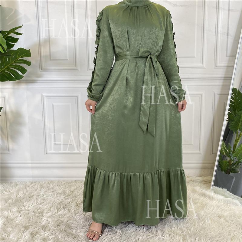 HA6591 Solid Color Turtleneck Long Sleeve Dress with Pleated Waistband