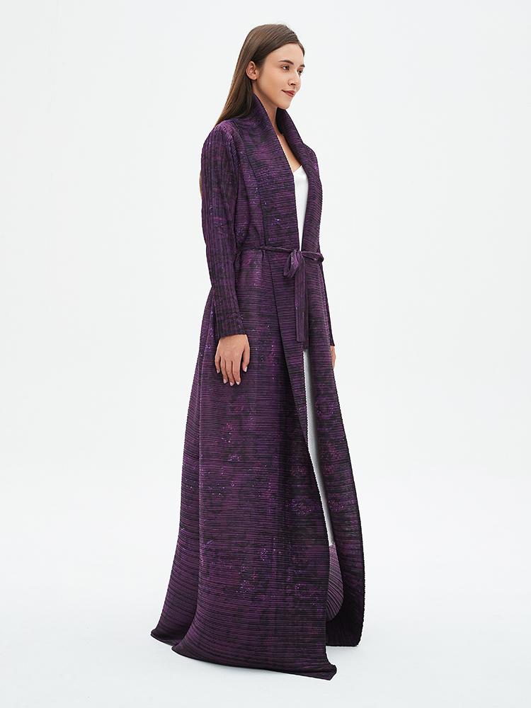 HS6712 Regal Amethyst , Belted Purple Abaya with Subtle Sparkle