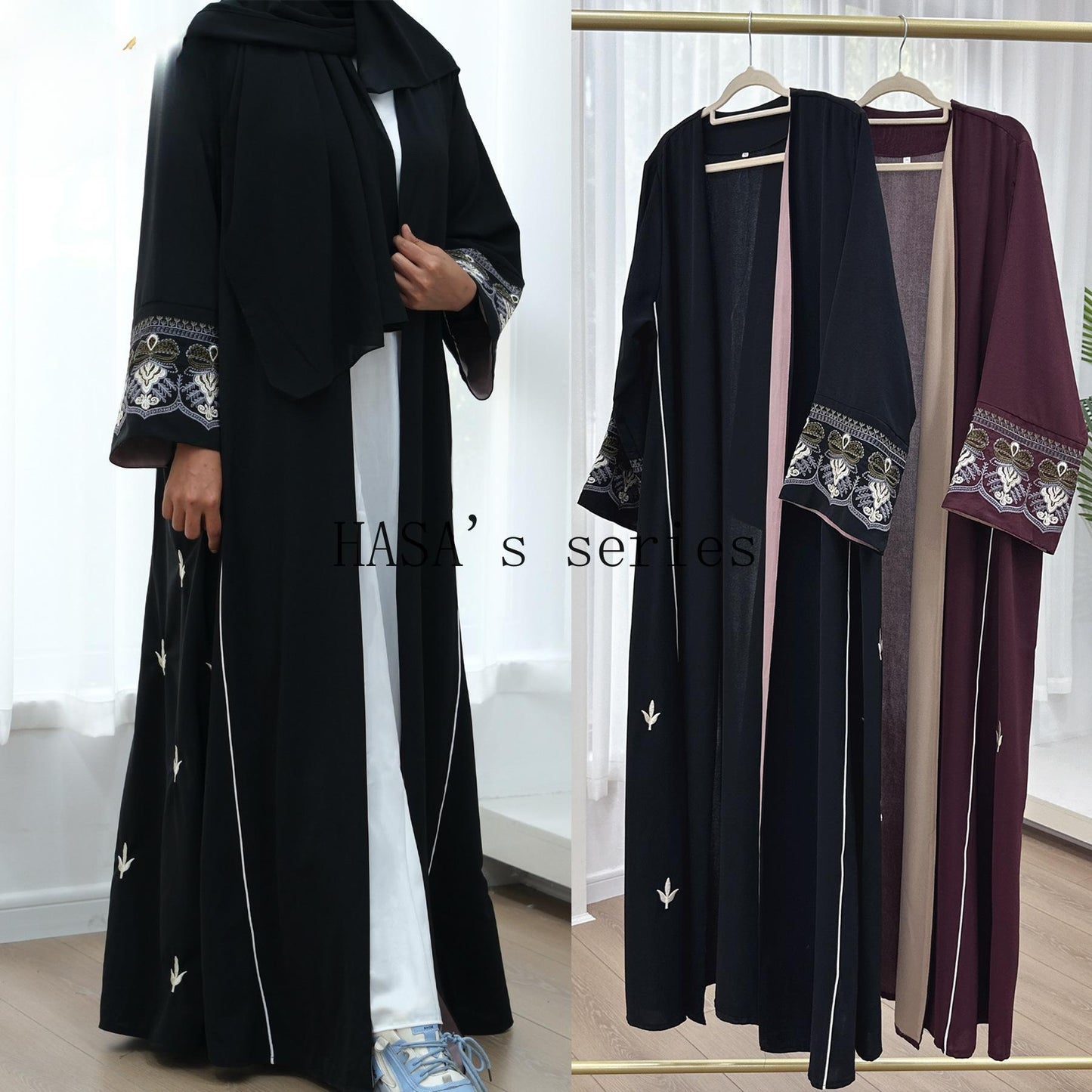 HS4849 Exquisite Embroidered Open-front Long Robe