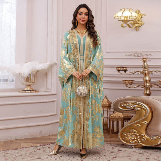 HA6643 Two-piece robe dress with gold foil stamping