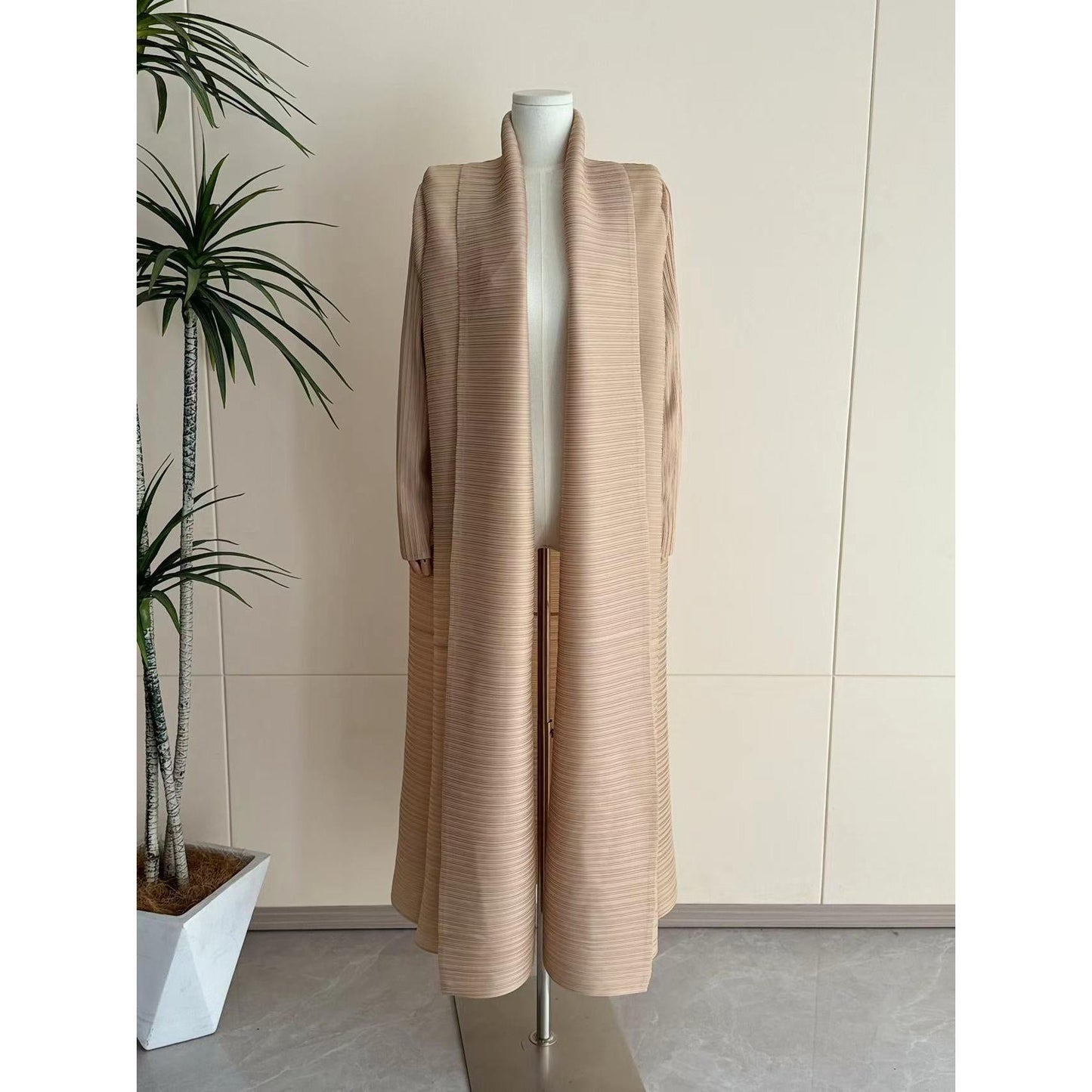 HS6729 Chocolate Crinkle | Brown Textured Open Abaya