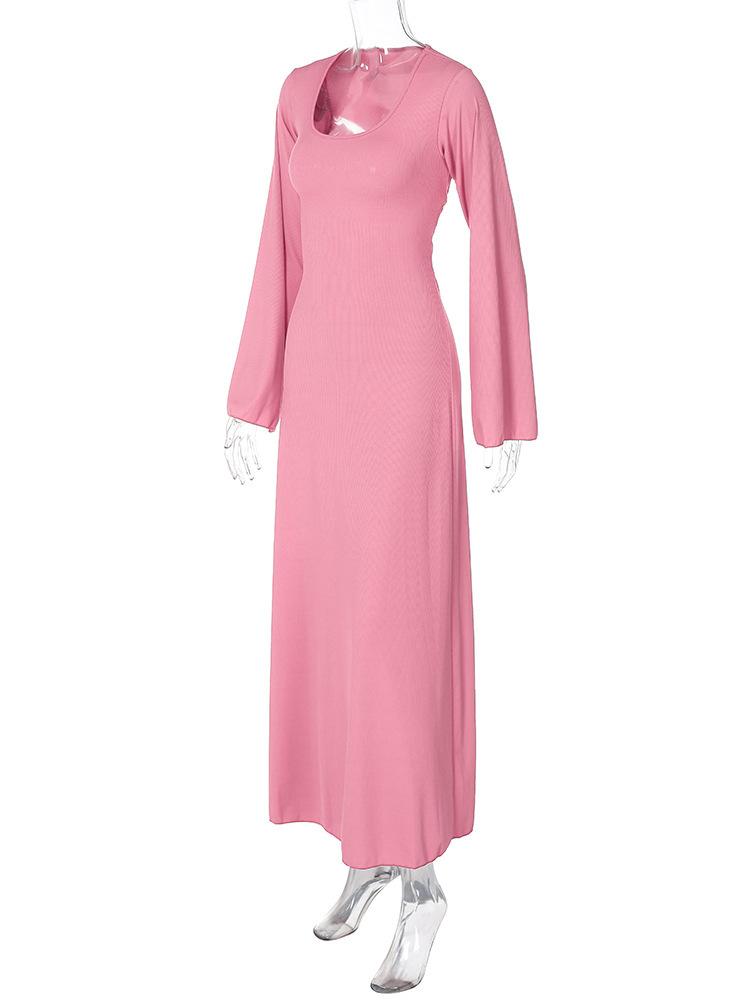 HAYA HAYA0676 Flared Long Sleeved High Waist Maxi Skirt with Lace-up Back