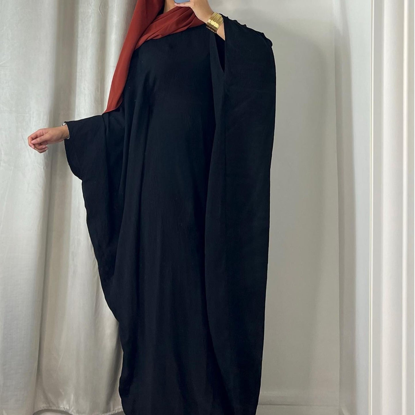 HAYA HAYA0997 Crepe Kaftan with Built-in Belt Waist Bat Sleeves Dress