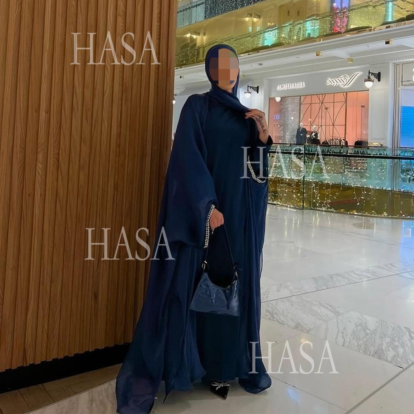 HA6553  Two-Piece Solid Abaya with Beaded Details and Matching Scarf Option